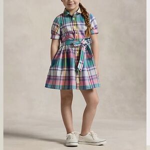 Ralph Lauren Cotton Madras Shirtdress Plaid Dress Pink and Blue sz 7